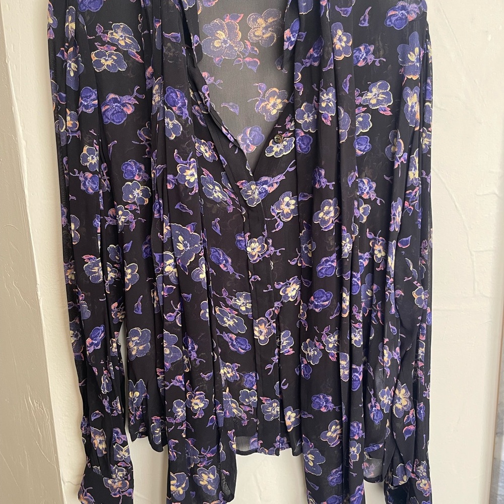 Ganni Floral Black and Purple Women's Top